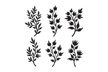 Six black silhouette botanical sprigs and branches