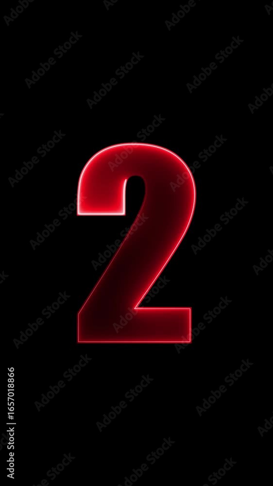 Aufkleber illuminated red number two with neon edge on black background digit numeral