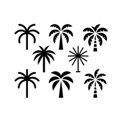 Fototapeta premium Minimalist Vector Black Icon Palm Trees – Black Silhouette Tropical Design on White Background, Perfect for Posters, Wall Art, and Graphic Design Projects
