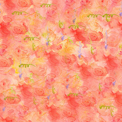 Watercolor Roses Seamless Pattern, Abstract Floral Texture Repeat, Hand-painted Flower Fabric, Gentle Artistic Floral Design, Impressionist Pink Print