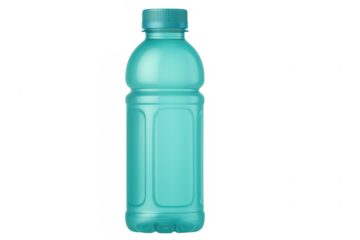 Light blue plastic bottle with blank label on transparent background