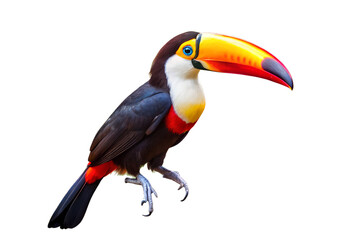 Fototapeta premium A vibrant toucan bird with a large, colorful beak perched against a clean transparent background, highlighting its exotic appearance and tropical origins
