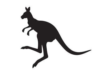 Silhouette of a kangaroo mid leap against a white background