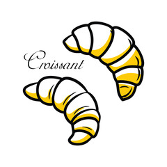 Colorful croissant doodle vector in white background