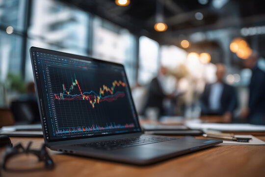 Financial analysis in a modern office with colleagues discussing strategies