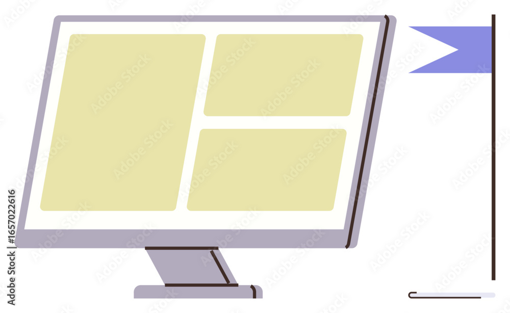 Aufkleber computer monitor showcasing a grid layout alongside a pole with a blue flag. ideal for project manag