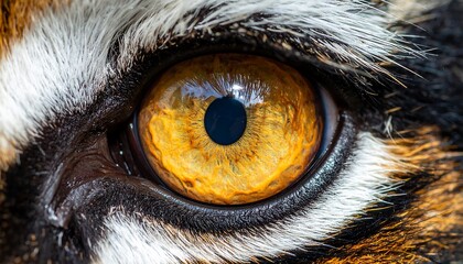 Close-up view of a captivating animal eye, showcasing intricate details and a rich spectrum of golden and dark tones.