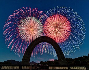 Fireworks display over an arch
