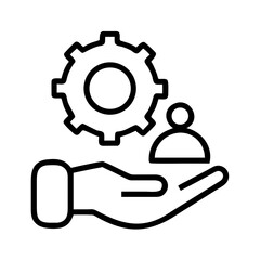 Hand holding a person icon with gear symbolizing service management  