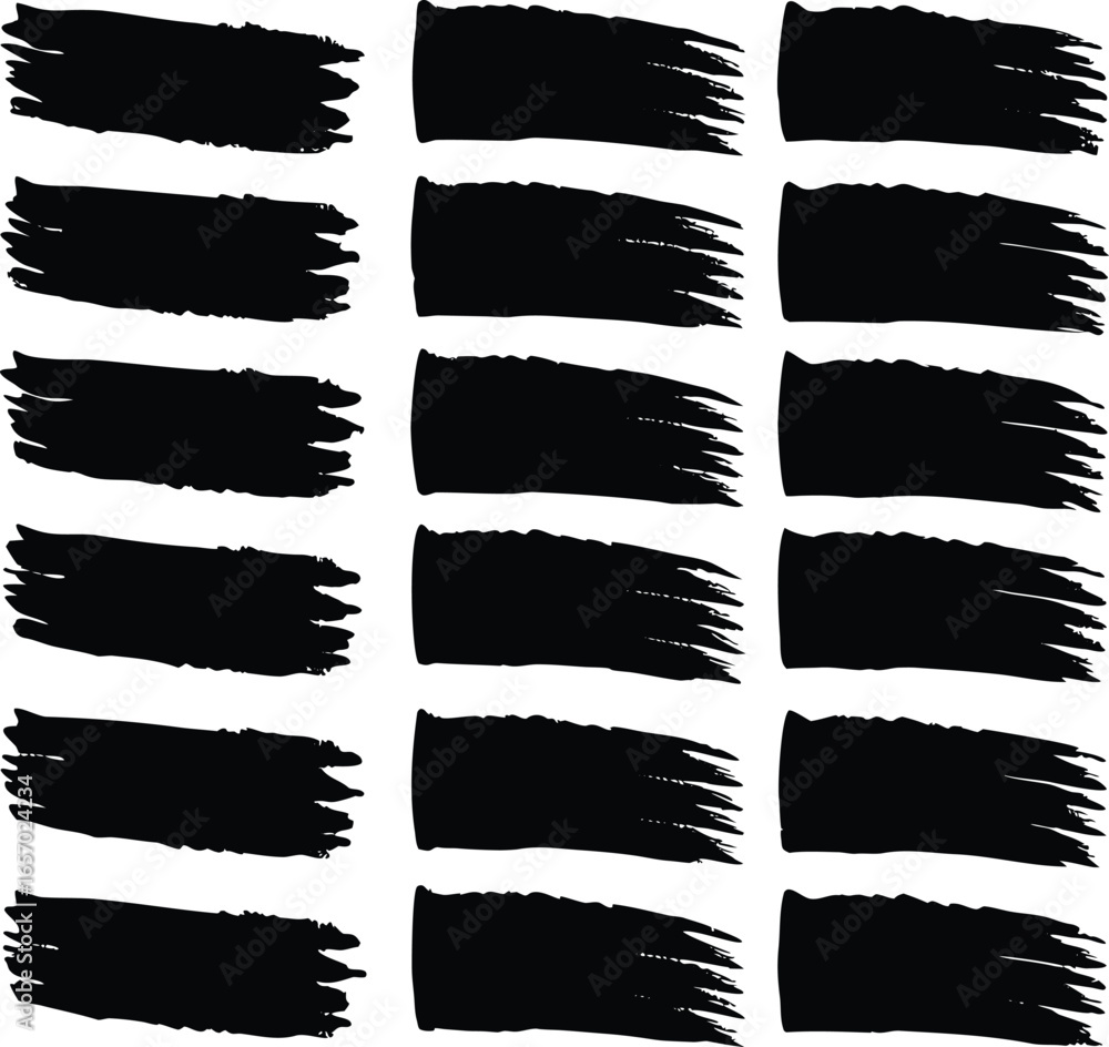 Poster a collection of black brush strokes isolated on a white background, representing artistic expression