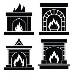 fireplace vector icon set