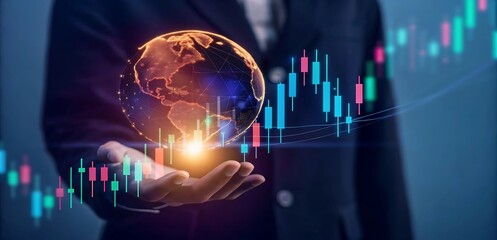 Obraz premium Global stock market chart and trading board. Global investment finance chart, stock market business and exchange financial growth graph. Business trade analytics line graphs and financial chart.