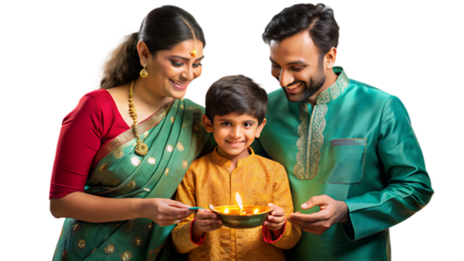 Happy Indian Family Celebrating Diwali on transparent background