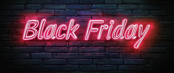 Bright Neon Sign Displaying Black Friday on a Brick Wall During Evening Hours