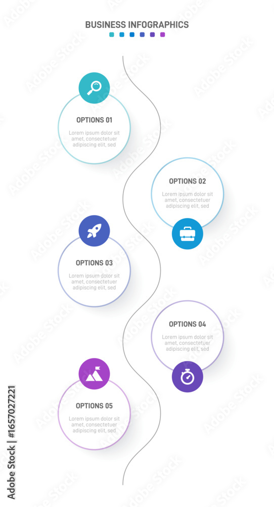Aufkleber vertical progress bar featuring 5 arrow-shaped elements, symbolizing the five stages of business str