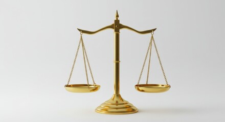 Golden Justice Scale Isolated on White Background  Symbol of Law, Fairness, Equality, Legal Balance, and Courtroom Concept Design