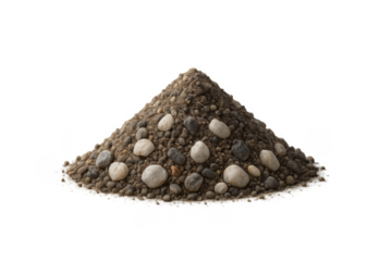 Pile of dirt and gravel forming small mound on transparent background