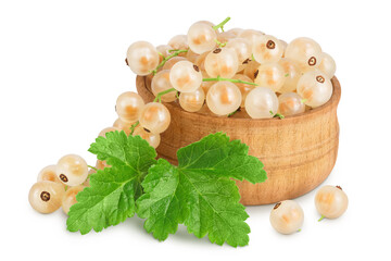 white or yellow currant in wooden bowl isolated on white background with full depth of field