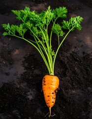 Fresh carrot in rich soil