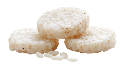 Pile of Rice Cakes with Scattered Grains isolated on a Transparent Background