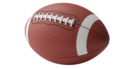 Football Brown oblong ball with white stripes and laces, isolated