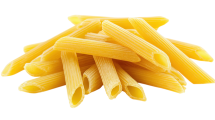 Pile of Uncooked Penne Pasta  isolated on a transparent or white background