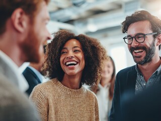 Multiethnic colleagues networking and laughing during a business meeting
