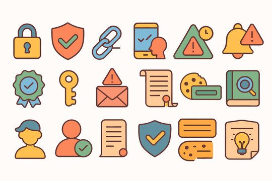 Security and alert icon set. flat style icons for digital safety and notifications