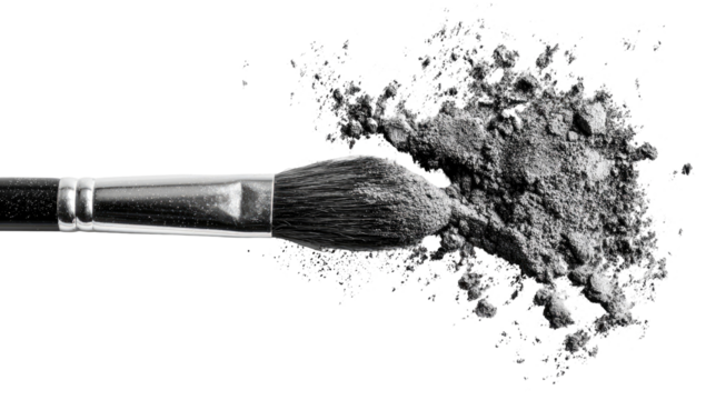 Makeup brush with grey powder explosion