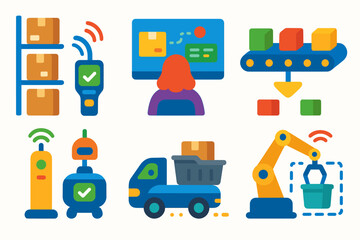 Logistics and delivery icon set. efficient flat icons for shipping and distribution