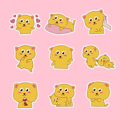 Adorable cartoon kitten stickers playful and cute character set
