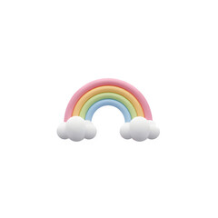 3D Cute Colorful Rainbow with Clouds PNG – Cartoon Pastel Style 3D Render Illustration – Isolated on Transparent Background PNG for Clipart & Design