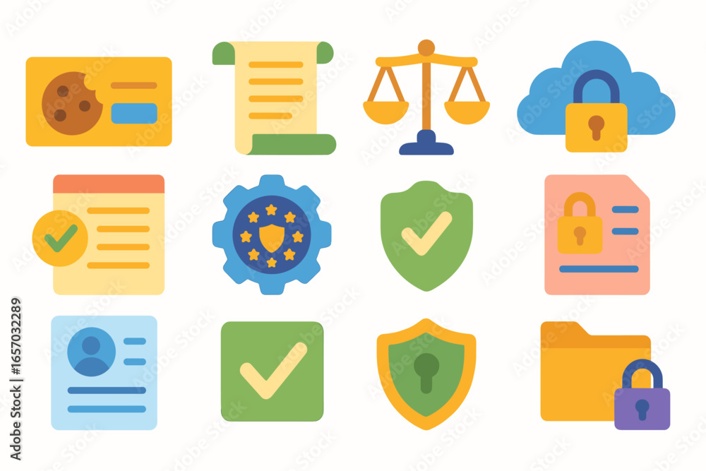 Poster privacy and security icon set. flat design for data protection and user safety