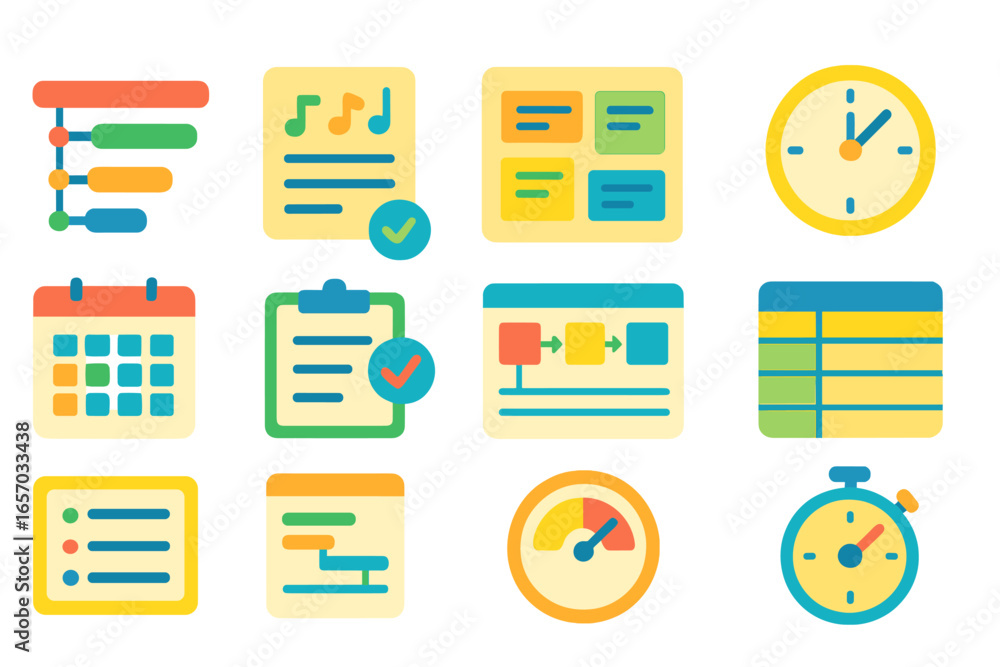 Poster business, workflow icon set. flat style for productivity and management tasks