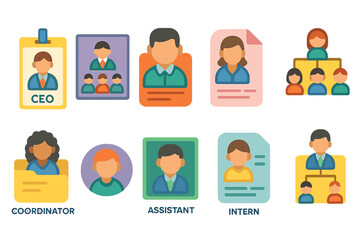 Business, employee flat icon set. corporate, hr, team management icons collection