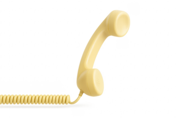 Yellow Retro Phone Handset with Spiral Cord on Transparent Background