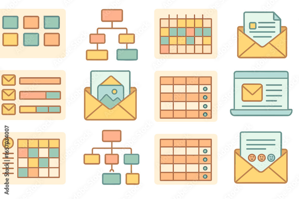 Poster email and calendar outline icon set. organize your schedule efficiently