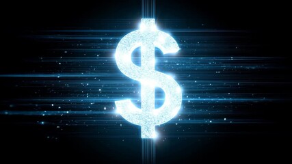 Powerful abstract glowing blue digital dollar sign symbol for money and finance - Powered by Adobe