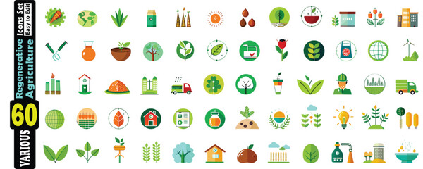 Extensive Set of Regenerative Agriculture Icons for Easy Editing and Use farming farm © Hafiz