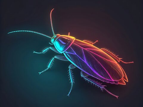 Cyberpunk cockroach with neon glow and intricate details - Powered by Adobe