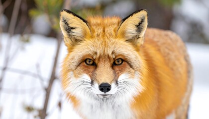 Obraz premium Close-up of a red fox in the snow.