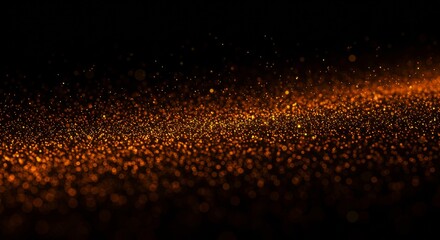 Dynamic Golden Orange Shimmering Particles Forming an Ethereal Luminous Wave on Dark Background.