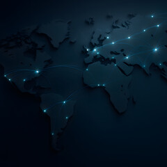world map on black background