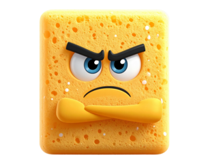 Grumpy Cartoon Sponge Character with Arms Crossed Isolated on Transparent Background