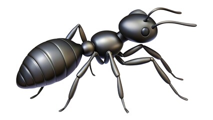Detailed illustration of a black ant on a white background