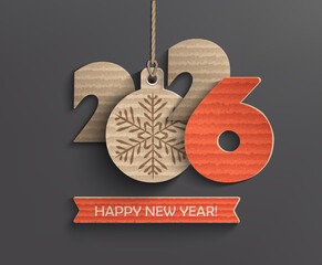 Modern creative card for happy new year 2026 paper design. Numbers from paper and red ribbon. Perfect for presentations, flyers and banners, leaflets, postcards and posters. Vector illustration.