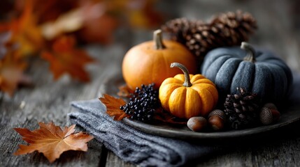 composition with colorful autumn leaves pumpkins