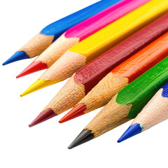 Fototapeta premium and keyword list based on the image.. Colored pencils aligned close-up on surface in rainbow formation against darkness