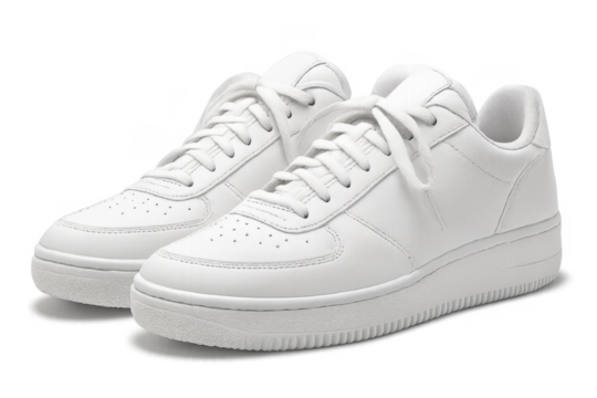 Pair of clean white sneakers isolated on transparent background, sport