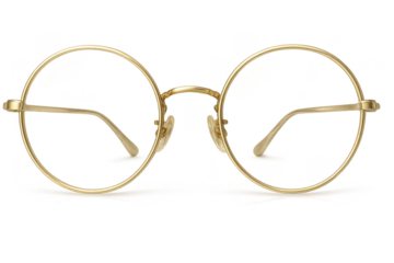 Stylish round gold glasses isolated on transparent background, no lenses